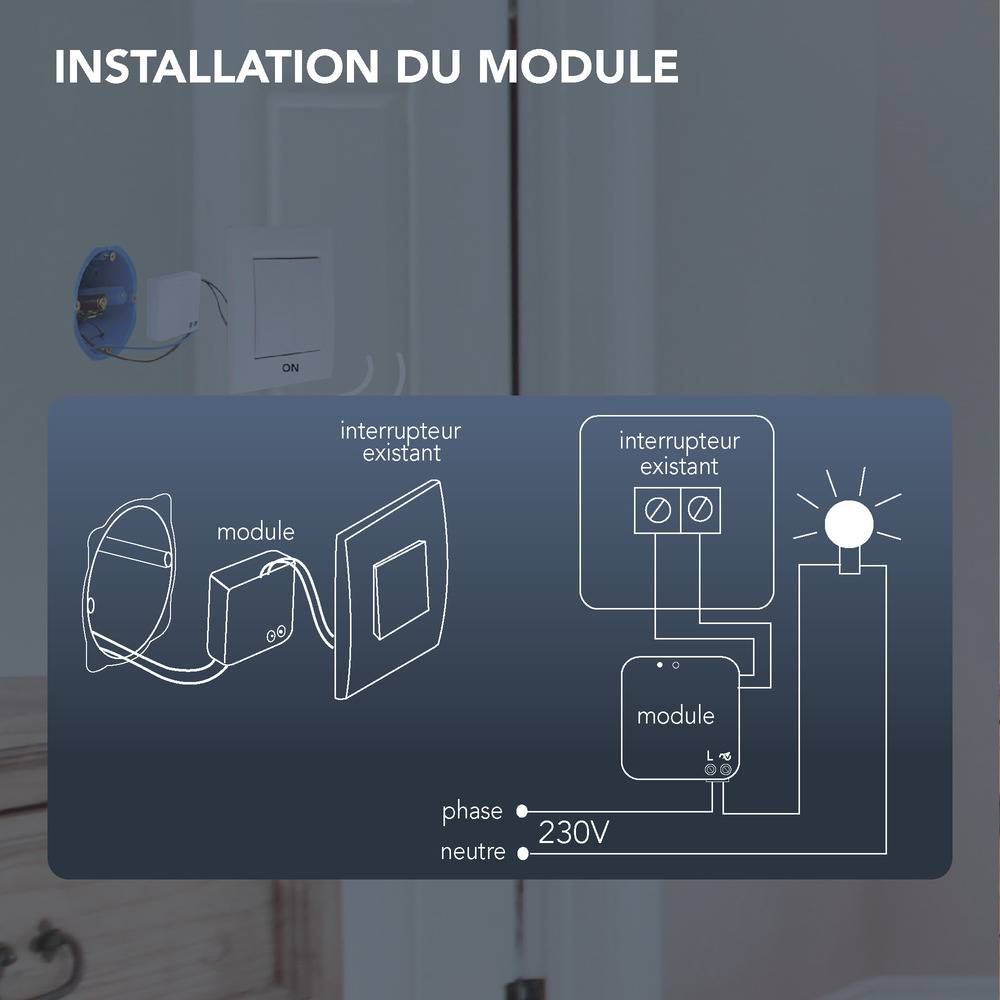 Kit interrupteur va et vient sans fil, portée 70m, 433,92 Mhz, 300W max, 230V - Tibelec-2