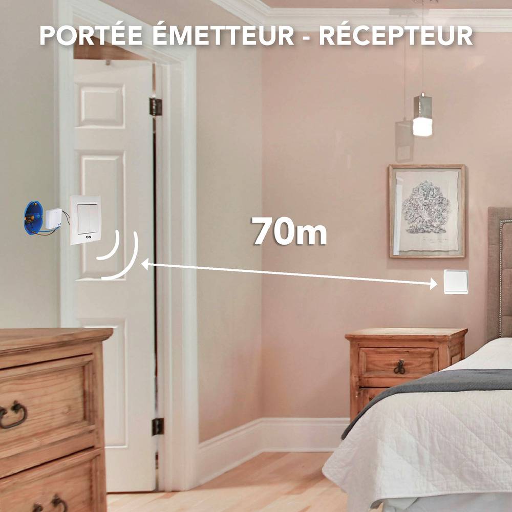 Kit interrupteur va et vient sans fil, portée 70m, 433,92 Mhz, 300W max, 230V - Tibelec-3