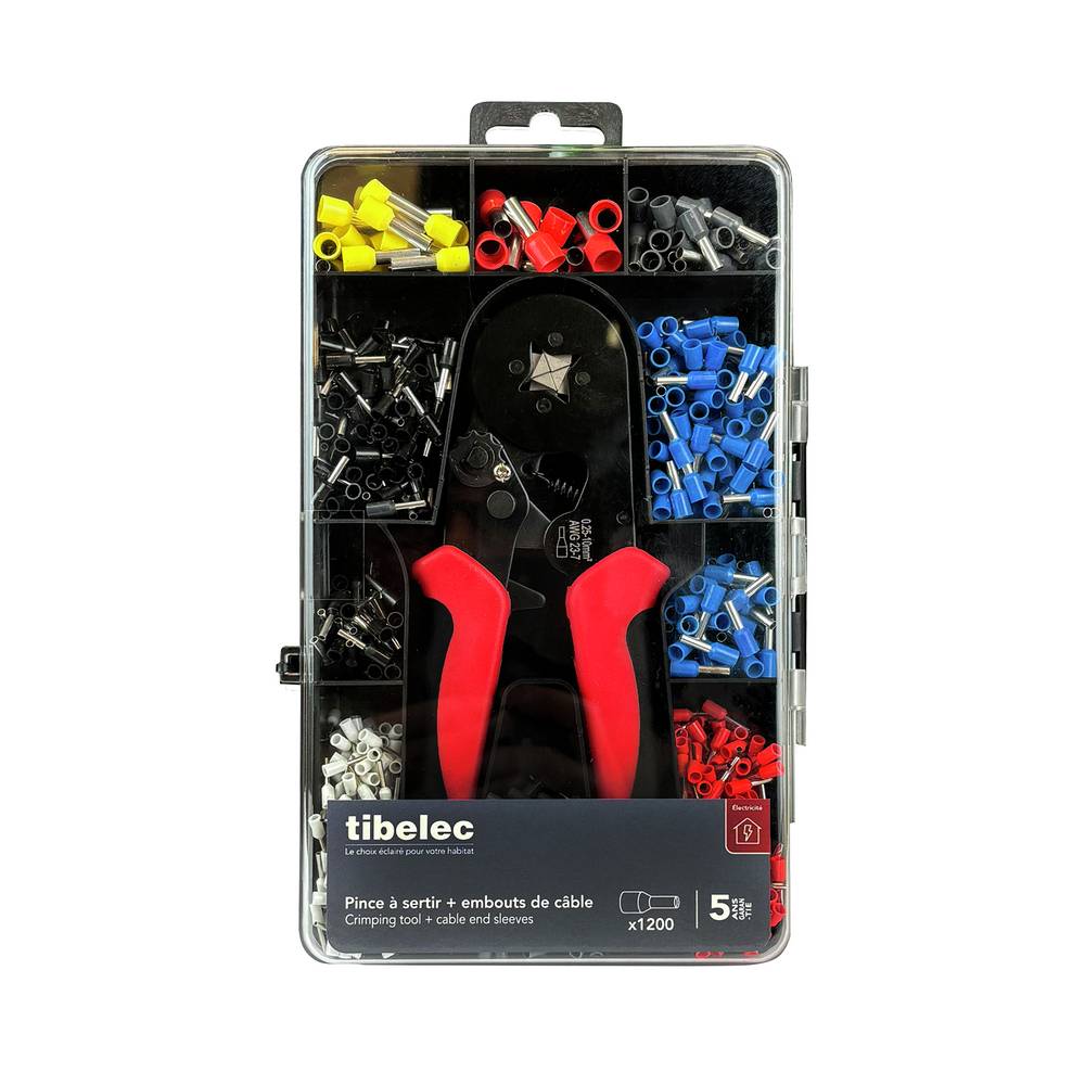 Coffret d'assortiment de 1200 embouts de cablage, 0.25 à 10mm2 + pince à sertir - Tibelec-0