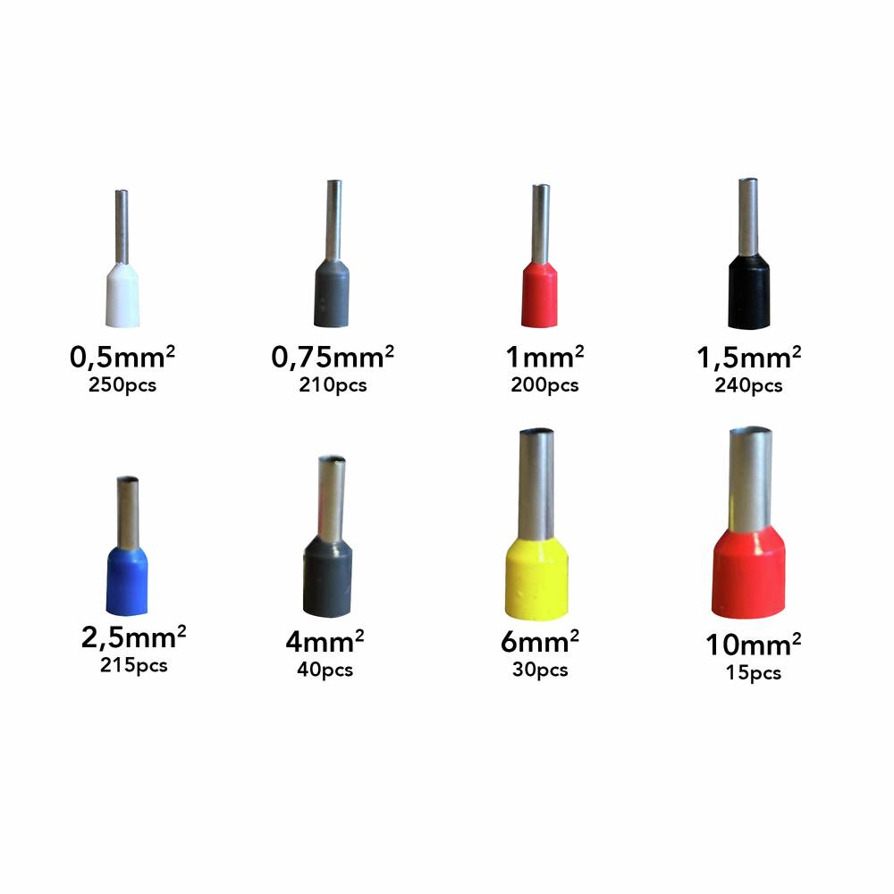 Coffret d'assortiment de 1200 embouts de cablage, 0.25 à 10mm2 + pince à sertir - Tibelec-4