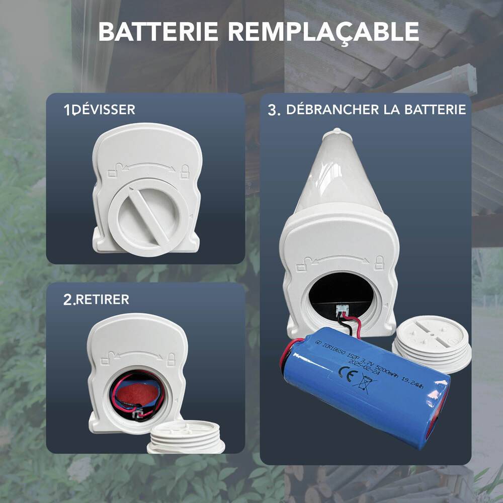 Réglette solaire LED long. 60cm, 5W, 850 lm, IP65, 4000K, batterie remplaçable, crépusculaire, garantie 3 ans - Tibelec-3