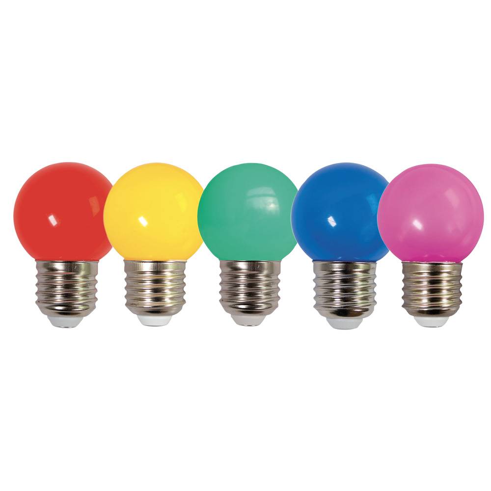 Pack de 5 Ampoules Sphériques LED Multicolores 0,7W - 30LM en Plastique, Culot E27 pour Guirlandes Guinguettes- TIBELEC-0
