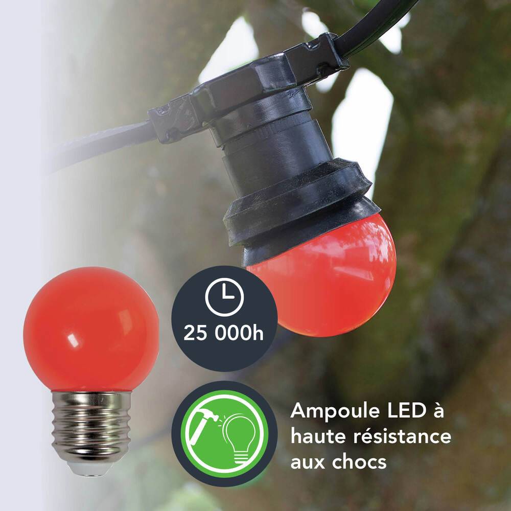 Pack de 5 Ampoules Sphériques LED Multicolores 0,7W - 30LM en Plastique, Culot E27 pour Guirlandes Guinguettes- TIBELEC-1
