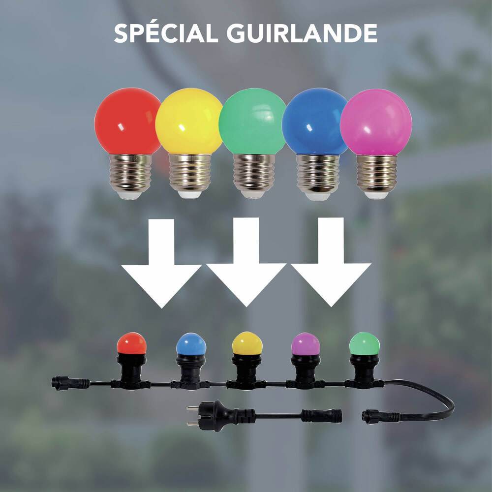Pack de 5 Ampoules Sphériques LED Multicolores 0,7W - 30LM en Plastique, Culot E27 pour Guirlandes Guinguettes- TIBELEC-3