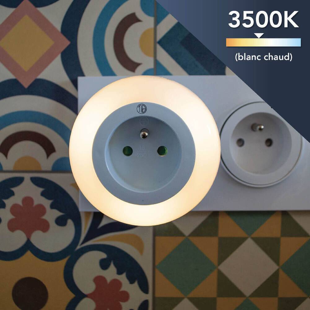 Veilleuse LED 2W, 12 lumens, 3500K blanc-chaud, avec prise, crépusculaire - Tibelec-3