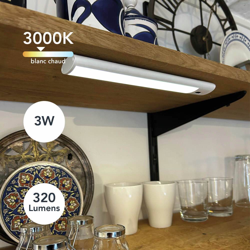 Réglette LED Blanc 44cm, 3W, 320 lm, 3000K, inter. infrarouge, batterie recheargable, intensité variable - Tibelec-3