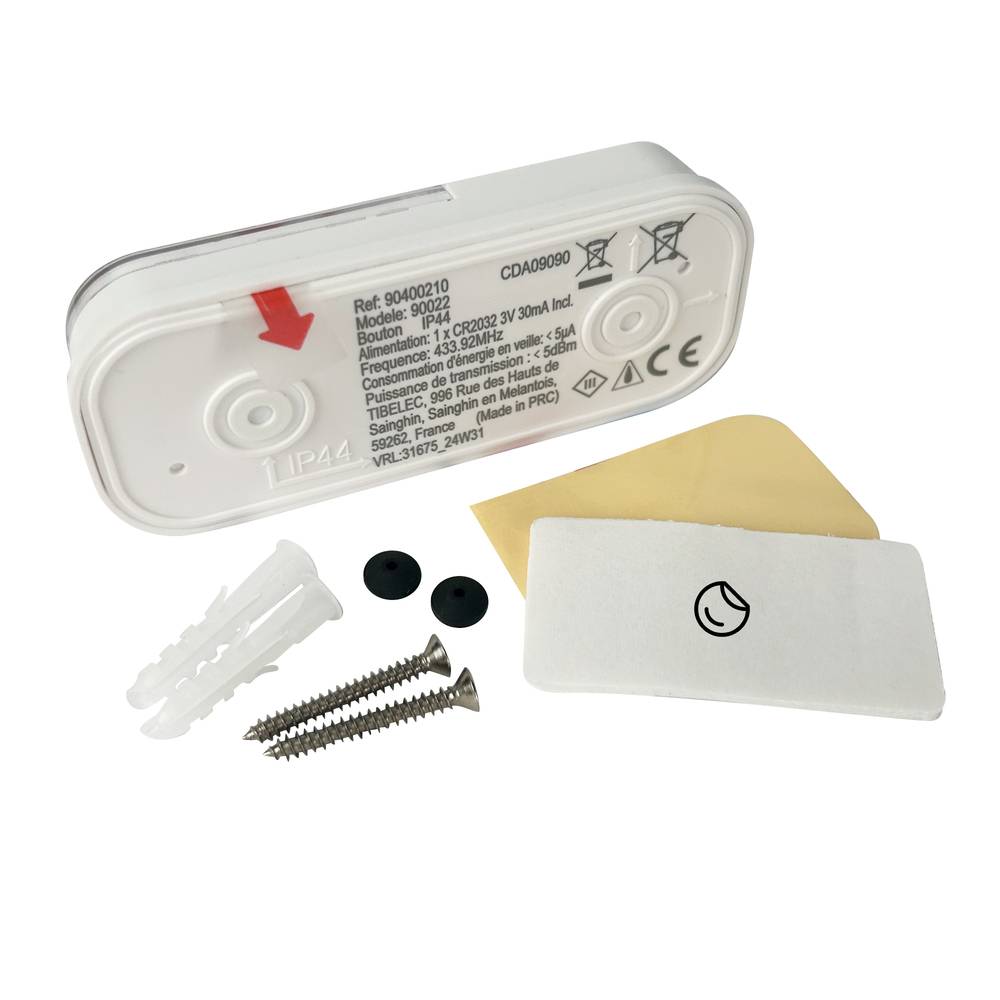 Bouton carrillon à pile, sans fil avec porte-étiquette, IP44, garantie 5 ans - Tibelec-1