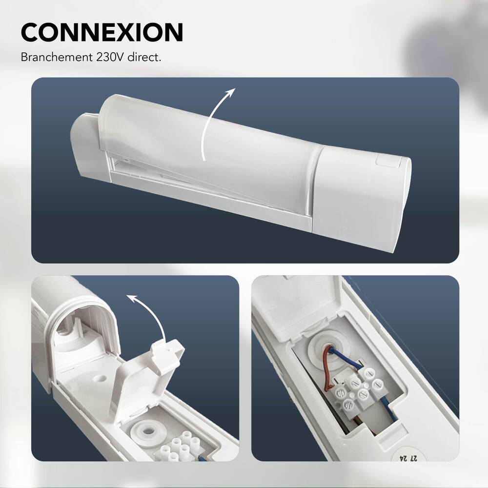 Applique sans tube, Blanc 13W max, IP21, interrupteur on/off, culot S19, bornier intégré, garantie 5 ans - Tibelec-1