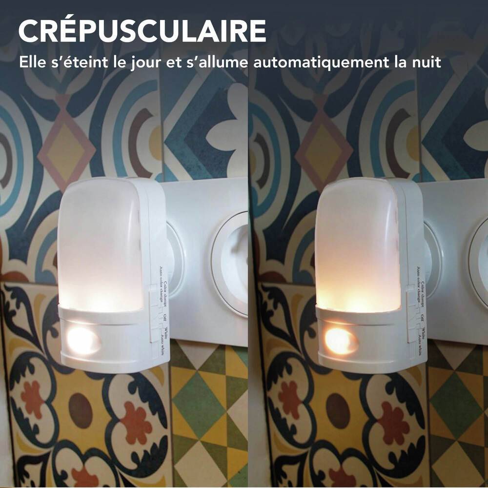 Veilleuse LED 0.5W, 6 lumens, 3000K blanc-chaud ou couleurs changeantes, crépusculaire - Tibelec-2