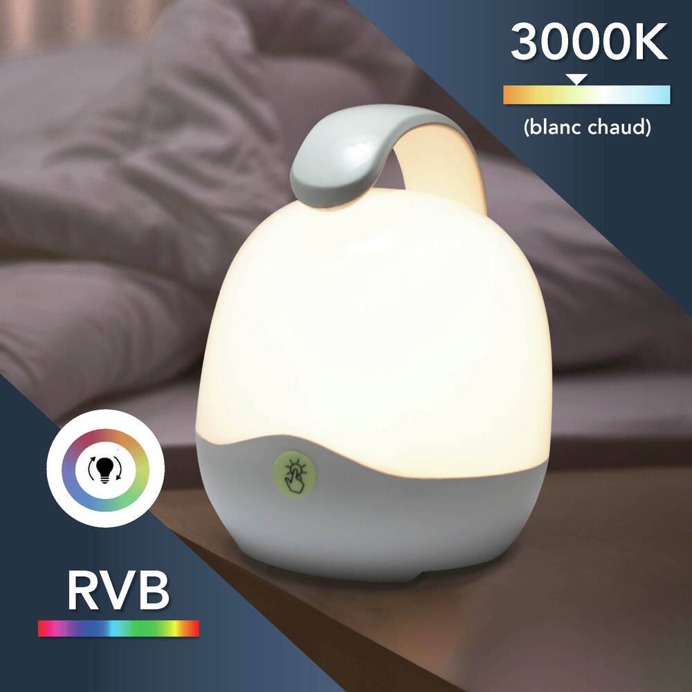 Veilleuse LED 0.5W 34lm 3000K ou couleurs changeantes inter. Tactile crochet de suspension- Tibelec-1