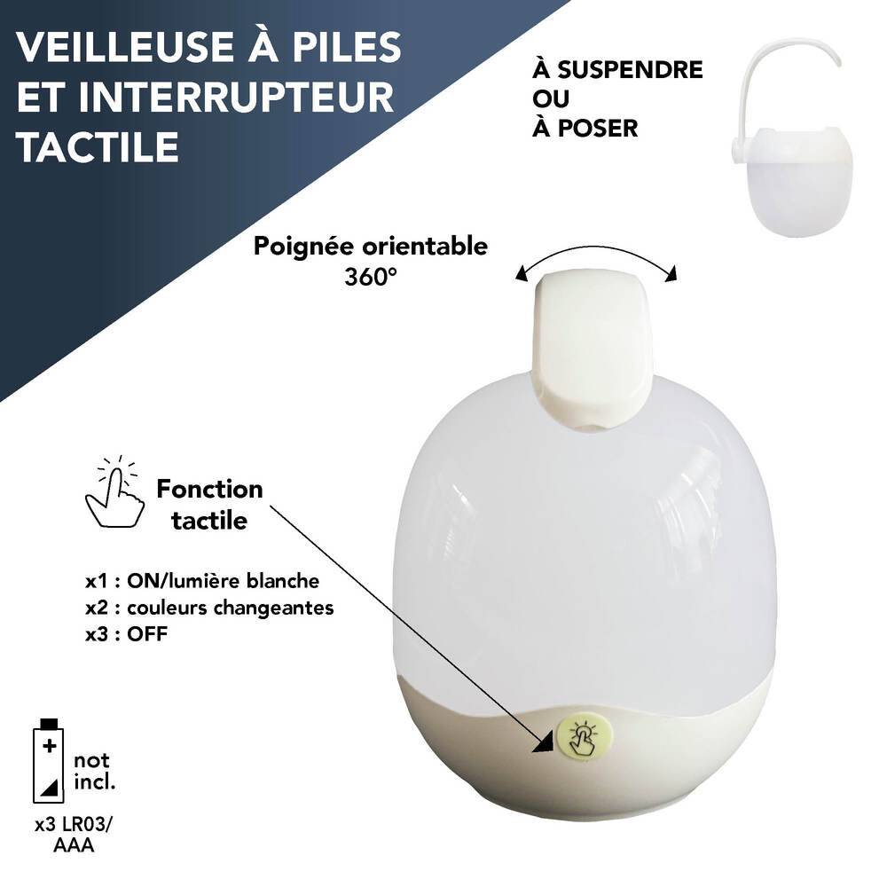 Veilleuse LED 0.5W 34lm 3000K ou couleurs changeantes inter. Tactile crochet de suspension- Tibelec-3
