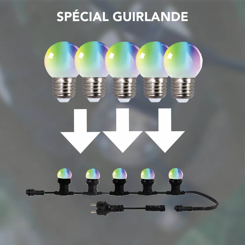 Pack de 5 Ampoules Sphériques LED RVB 0,8W - 50LM en Plastique, Culot E27 pour Guirlandes Guinguettess- TIBELEC-1