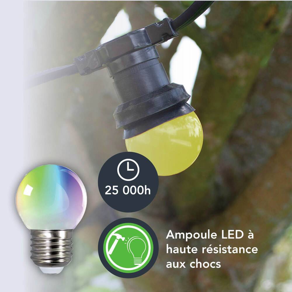 Pack de 5 Ampoules Sphériques LED RVB 0,8W - 50LM en Plastique, Culot E27 pour Guirlandes Guinguettess- TIBELEC-2