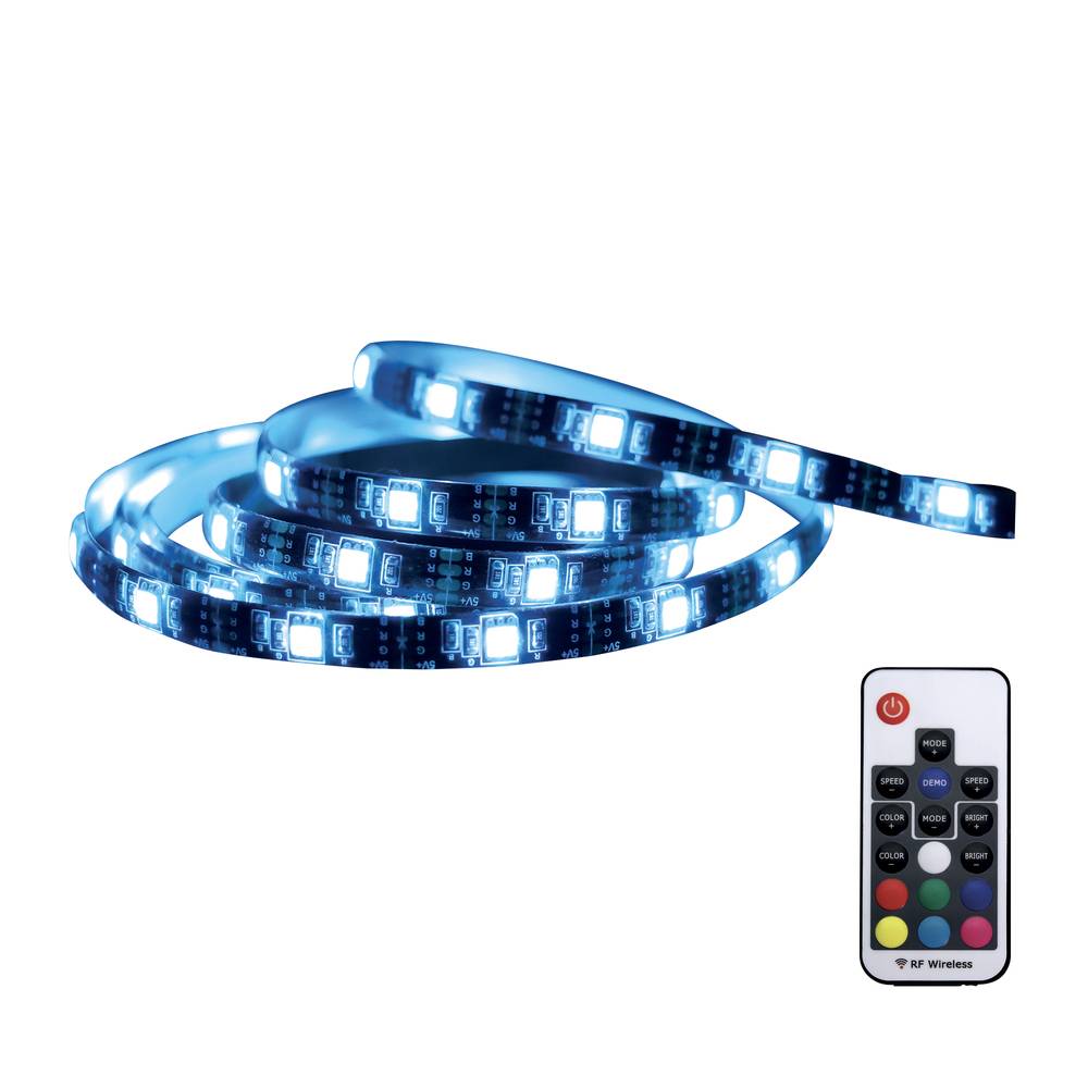 Ruban LED multicouleur connectable USB, 12W, 600 lumens, long. 2m, découpable, avec télécommande, adhésif - Tibelec-0