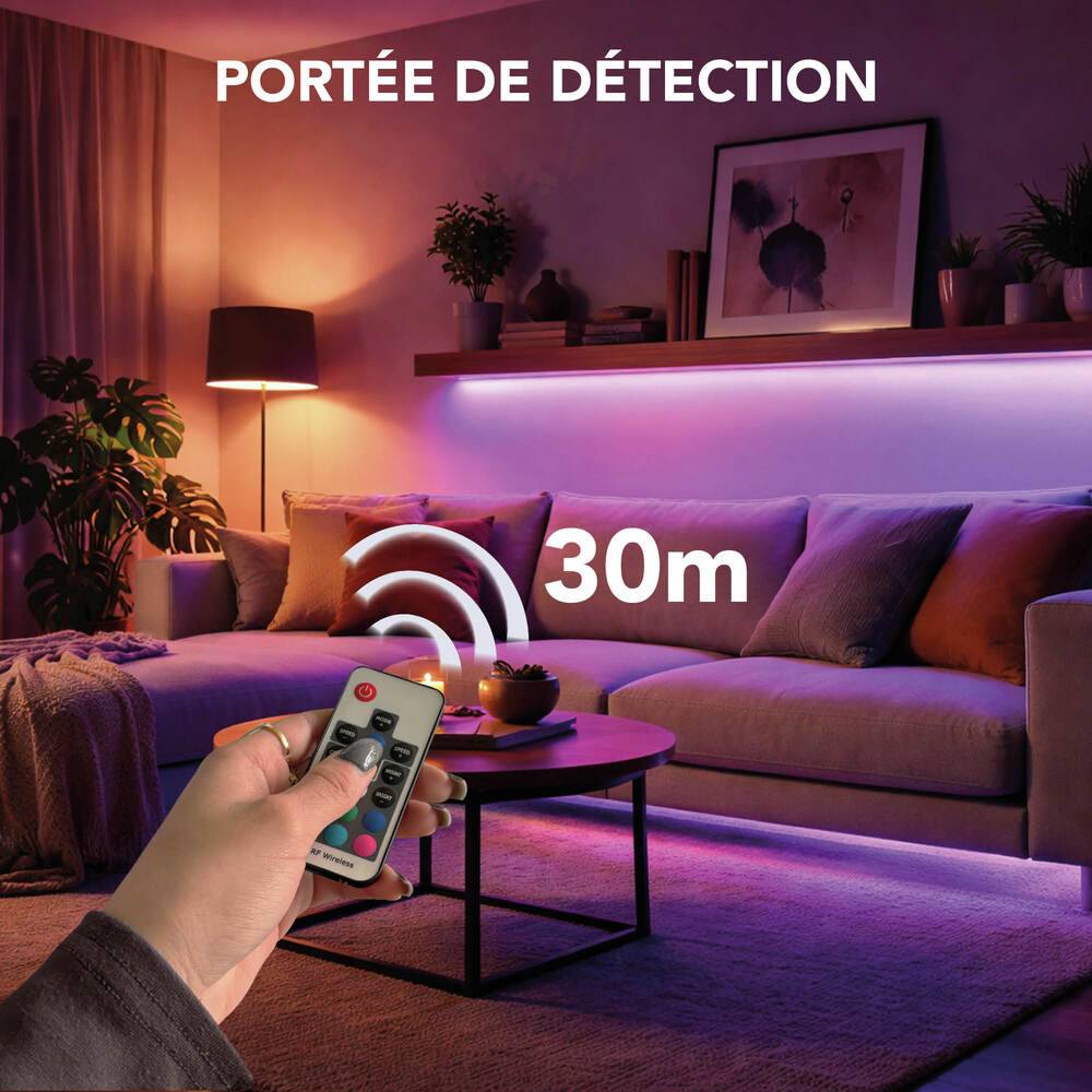 Ruban LED multicouleur connectable USB, 12W, 600 lumens, long. 2m, découpable, avec télécommande, adhésif - Tibelec-3