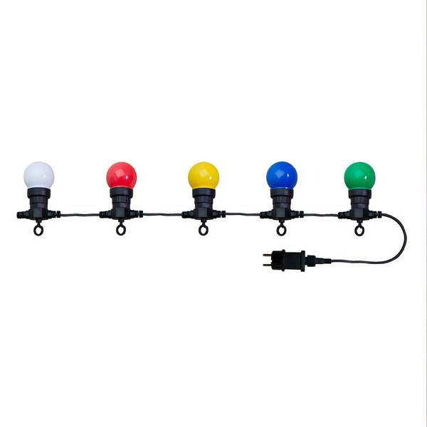 Guirlande Guinguette LED 8m, 10 ampoules multicouleur, 10 x 0,48W, 38 lumens, IP44, RVB - Tibelec