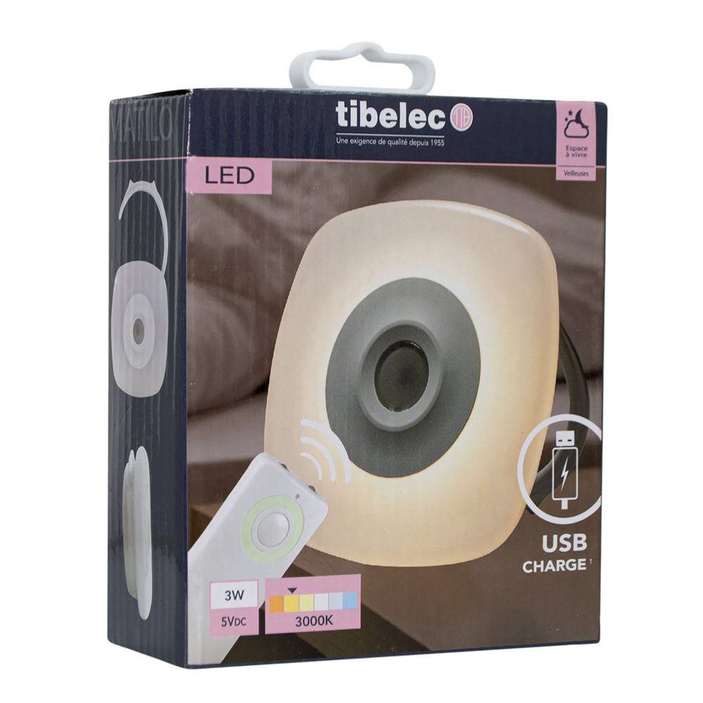 Veilleuse LED rechargeable USB, 0.5W, 18 lumens, 3000K blanc-chaud, avec télécommande, à suspendre ou à poser - Tibelec-2