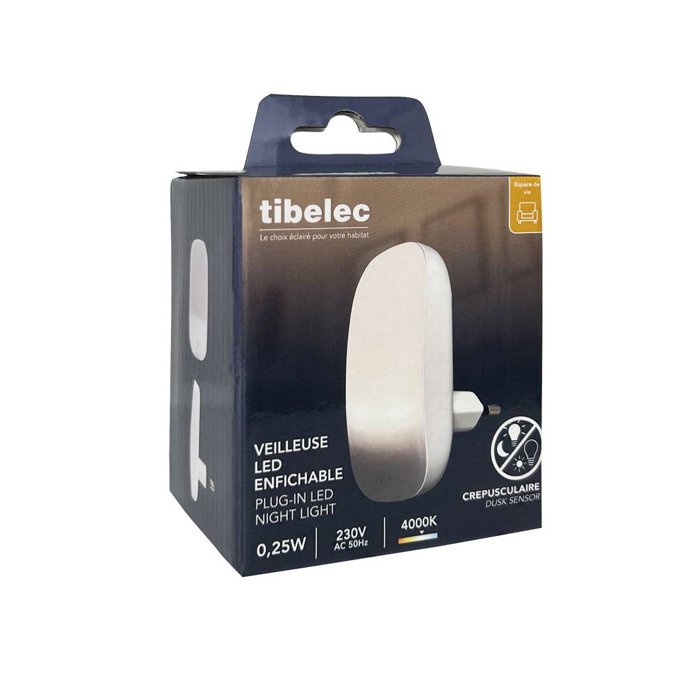 Veilleuse LED 0.25W, 4000K blanc-chaud, crépusculaire - Tibelec-2