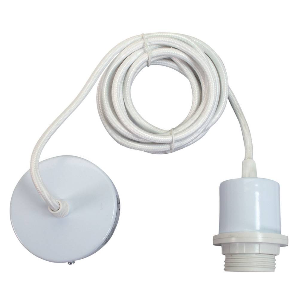 Monture suspension luminaire métal blanche, câble tissu, équipée d'une douille E27 pour abat jour, 60W maxi - Tibelec-0