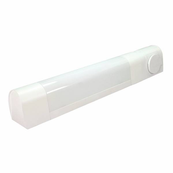 Applique sans tube + prise Blanc 13W max IP21 interrupteur on/off culot S19 bornier intégré Gar. 5 ans