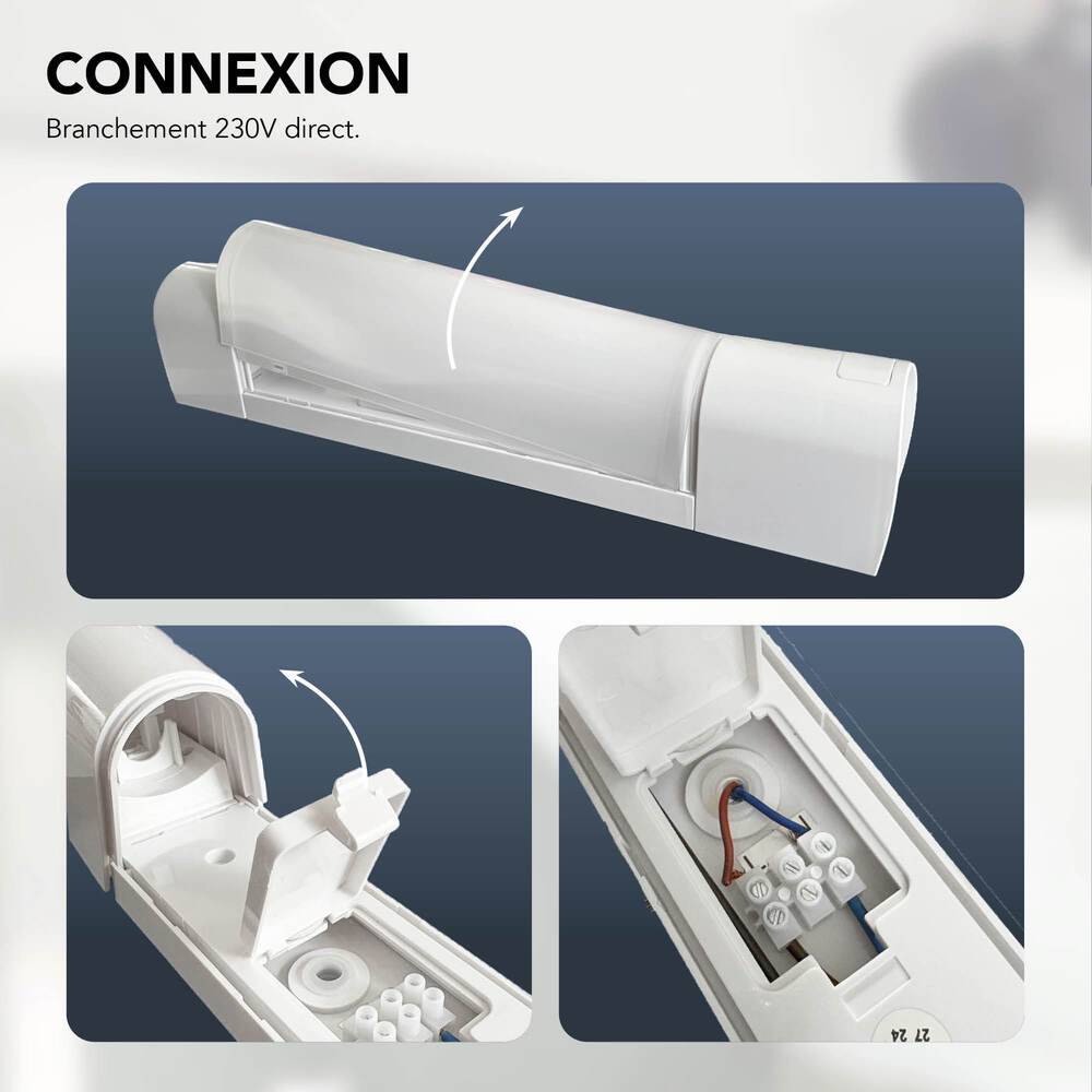 Applique sans tube + prise Blanc 13W max IP21 interrupteur on/off culot S19 bornier intégré Gar. 5 ans-2