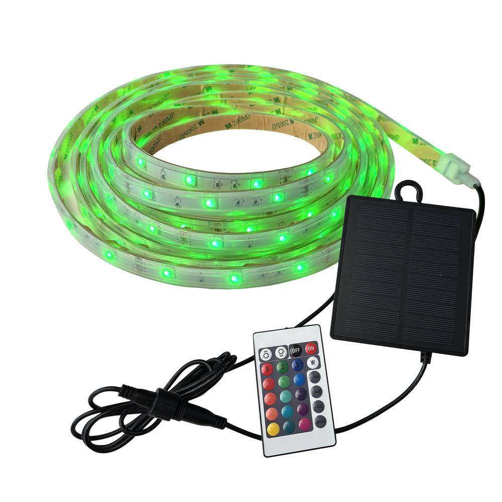 Ruban LED solaire multicouleur 1.2W, 22 lm, long. 5m, Neon IP67, télécommande, crépusculaire, garantie 5 ans - Tibelec-0
