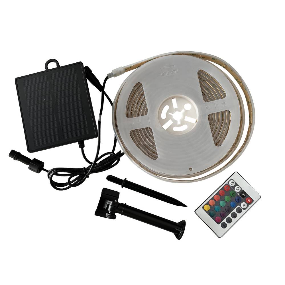 Ruban LED solaire multicouleur 1.2W, 22 lm, long. 5m, Neon IP67, télécommande, crépusculaire, garantie 5 ans - Tibelec-1
