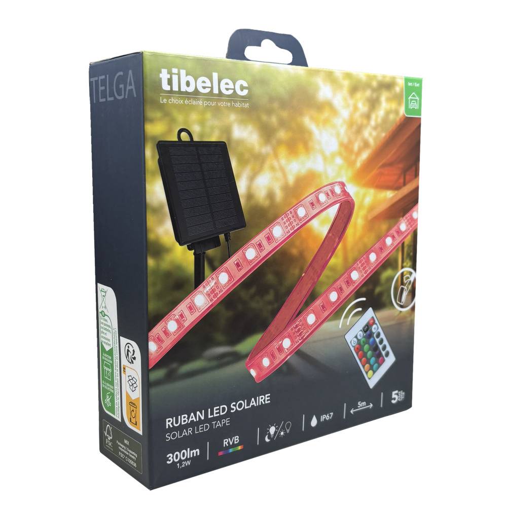 Ruban LED solaire multicouleur 1.2W, 22 lm, long. 5m, Neon IP67, télécommande, crépusculaire, garantie 5 ans - Tibelec-4