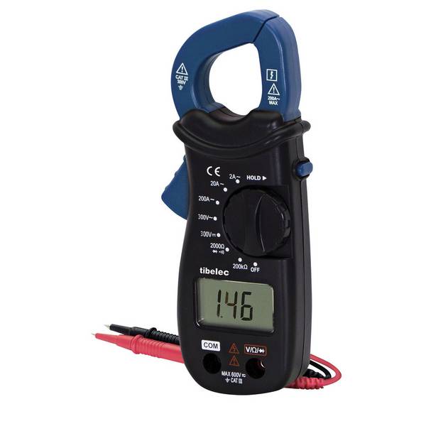 Multimètre à pince ampèremétrique de poche digitale 5 fonctions, 300V, 200A, cat III, garantie 3 ans - Tibelec