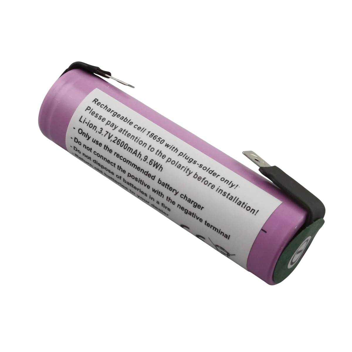 Batterie Cellule 18650 Li-ion 3,7V 2600mAh 9,6Wh avec Plats à Souder-1