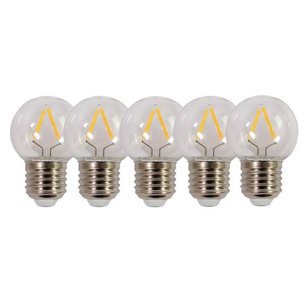Pack de 5 Ampoules Sphériques LED à Filament 1,7W - 160LM en Plastique, Culot E27 pour Guirlandes Guinguettes- TIBELEC