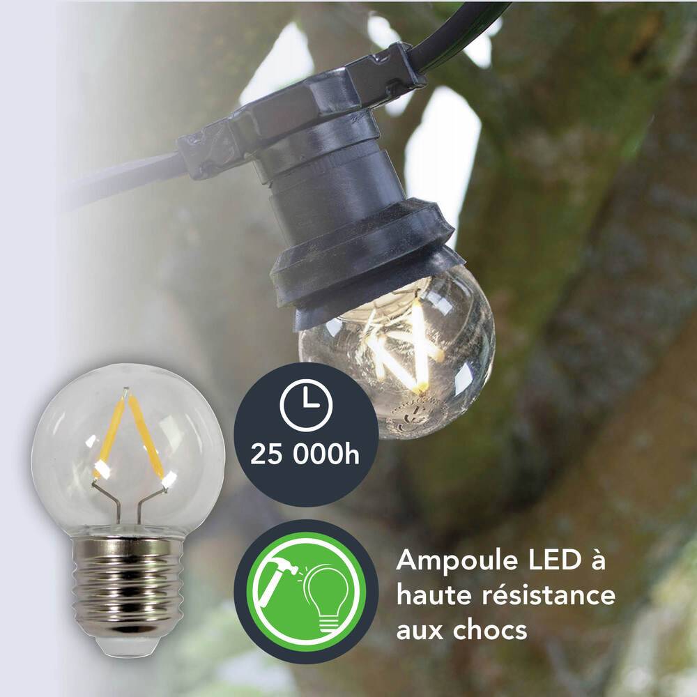 Pack de 5 Ampoules Sphériques LED à Filament 1,7W - 160LM en Plastique, Culot E27 pour Guirlandes Guinguettes- TIBELEC-1