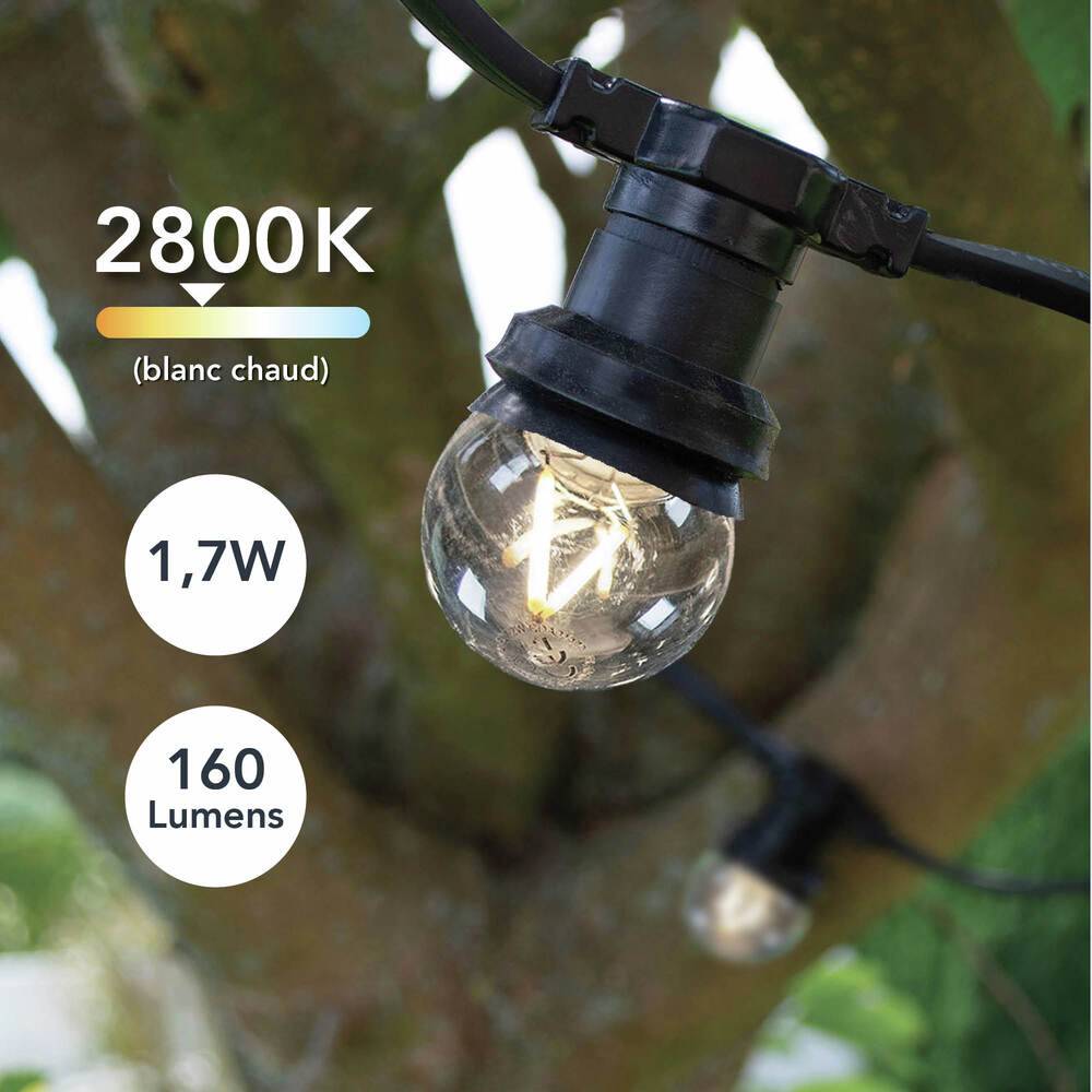 Pack de 5 Ampoules Sphériques LED à Filament 1,7W - 160LM en Plastique, Culot E27 pour Guirlandes Guinguettes- TIBELEC-2