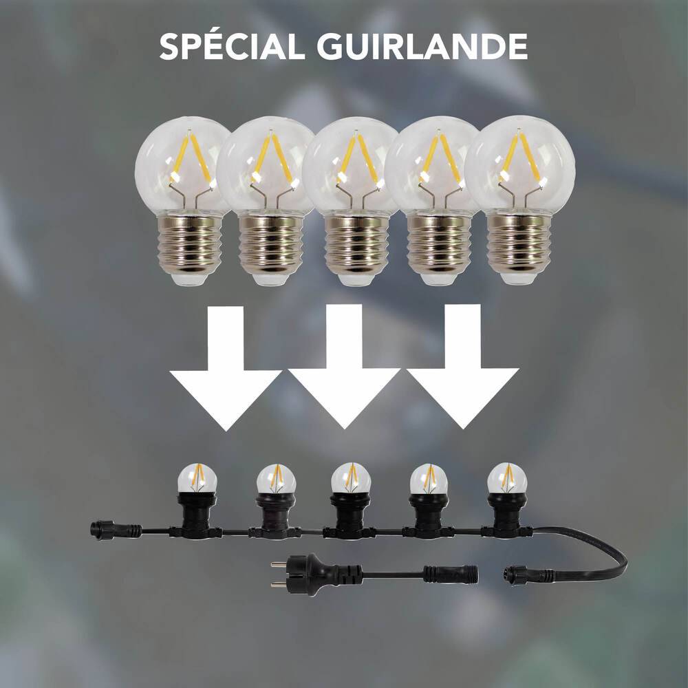 Pack de 5 Ampoules Sphériques LED à Filament 1,7W - 160LM en Plastique, Culot E27 pour Guirlandes Guinguettes- TIBELEC-4