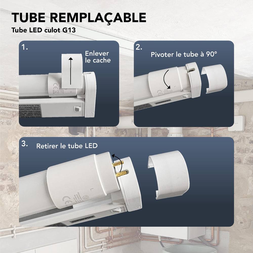 Réglette LED blanche, 18W, 1900 lumens, 4000K blanc-neutre, tube LED remplaçable - Tibelec-1