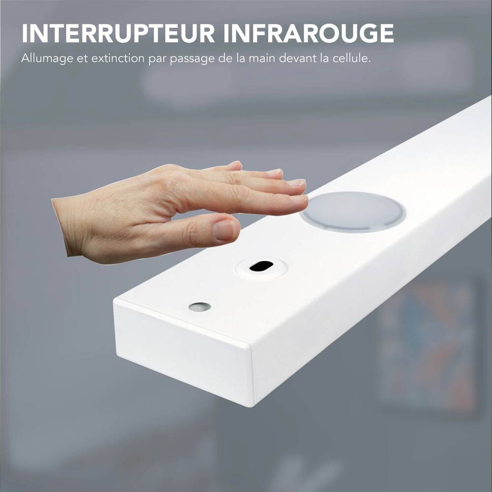 Réglette LED Blanc 10W, 935 lumens, 4000K, interrupteur infrarouge, bornier connexion intégré, garantie 5 ans - Tibelec-1