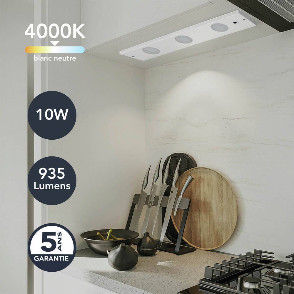 Réglette LED Blanc 10W, 935 lumens, 4000K, interrupteur infrarouge, bornier connexion intégré, garantie 5 ans - Tibelec-3
