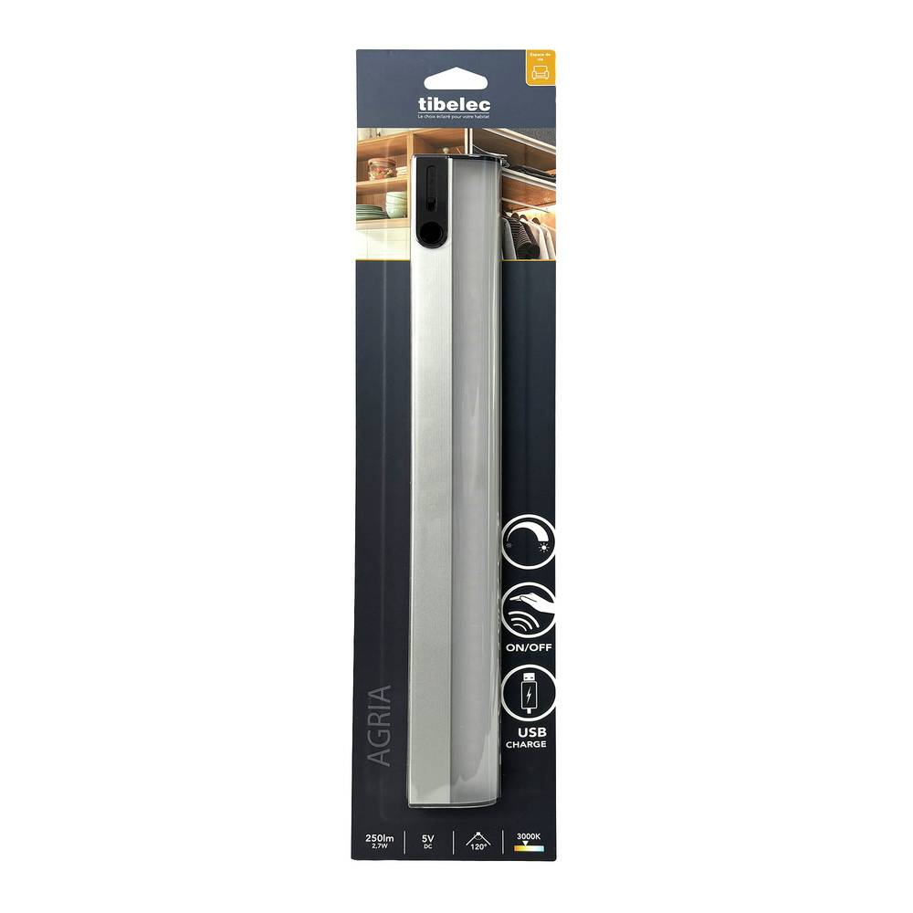 Réglette LED Argent 2.7W, 250 lm, 3000K, interrupteur infrarouge, batterie recheargable, intensité variable - Tibelec-4