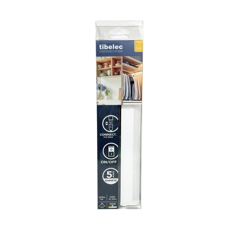 Réglette LED Blanc 4W, 369 lumens, 4000K, interrupteur on/off, bornier de connexion intégré, garantie 5 ans - Tibelec-4