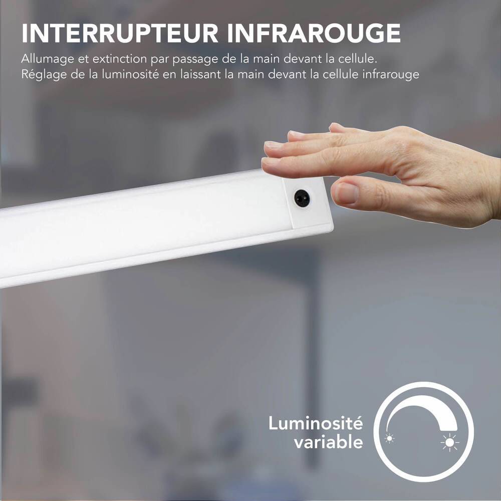 Réglette LED Blanc 3.6W, 250 lm, 4000K, recheargable, extra plat, inter. On/Off/Auto, intensité variable - Tibelec-2