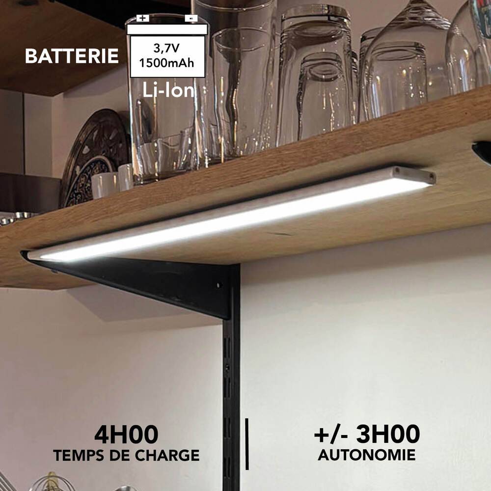 Réglette LED Blanc 3.6W, 250 lm, 4000K, recheargable, extra plat, inter. On/Off/Auto, intensité variable - Tibelec-3