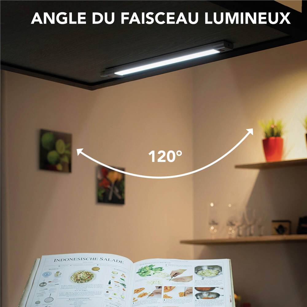 Réglette LED Argent 8W max, 800 lm, intensité variable 3000 à 6500K, inter. infrarouge, garantie 5 ans - Tibelec-3