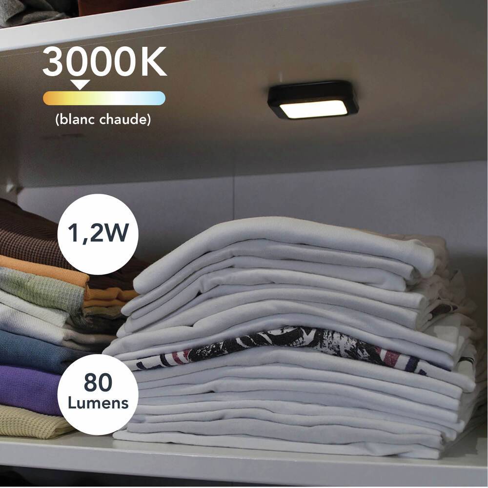 Spot LED noir 1.2W, 80 lm, 3000K, interrupteur infrarouge, recheargable, intensité variable, aimant à coller - Tibelec-1