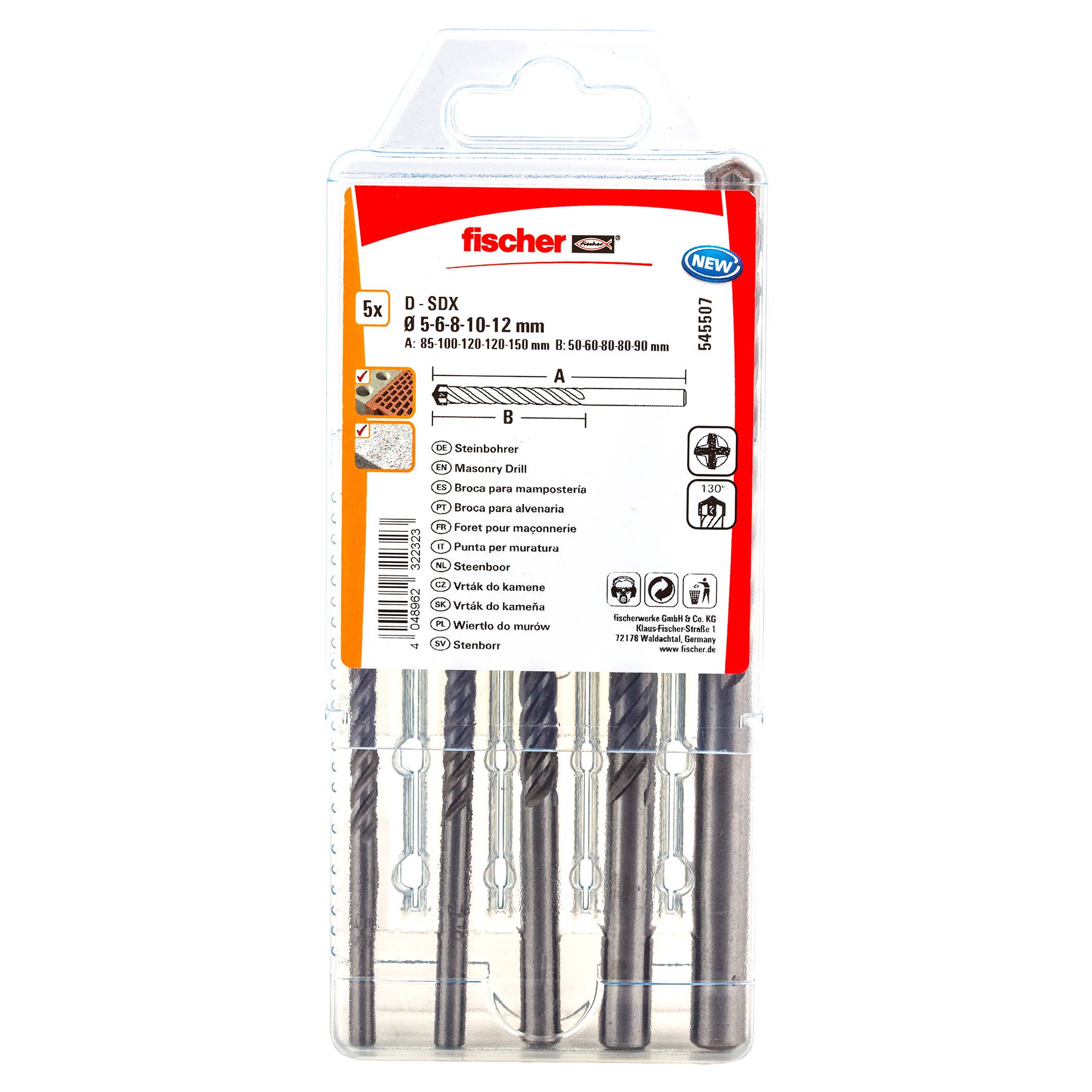 FISCHER Coffret de 5 forets multi-matériaux D-SDX Ø5 à 12mm - 4 taillants-0