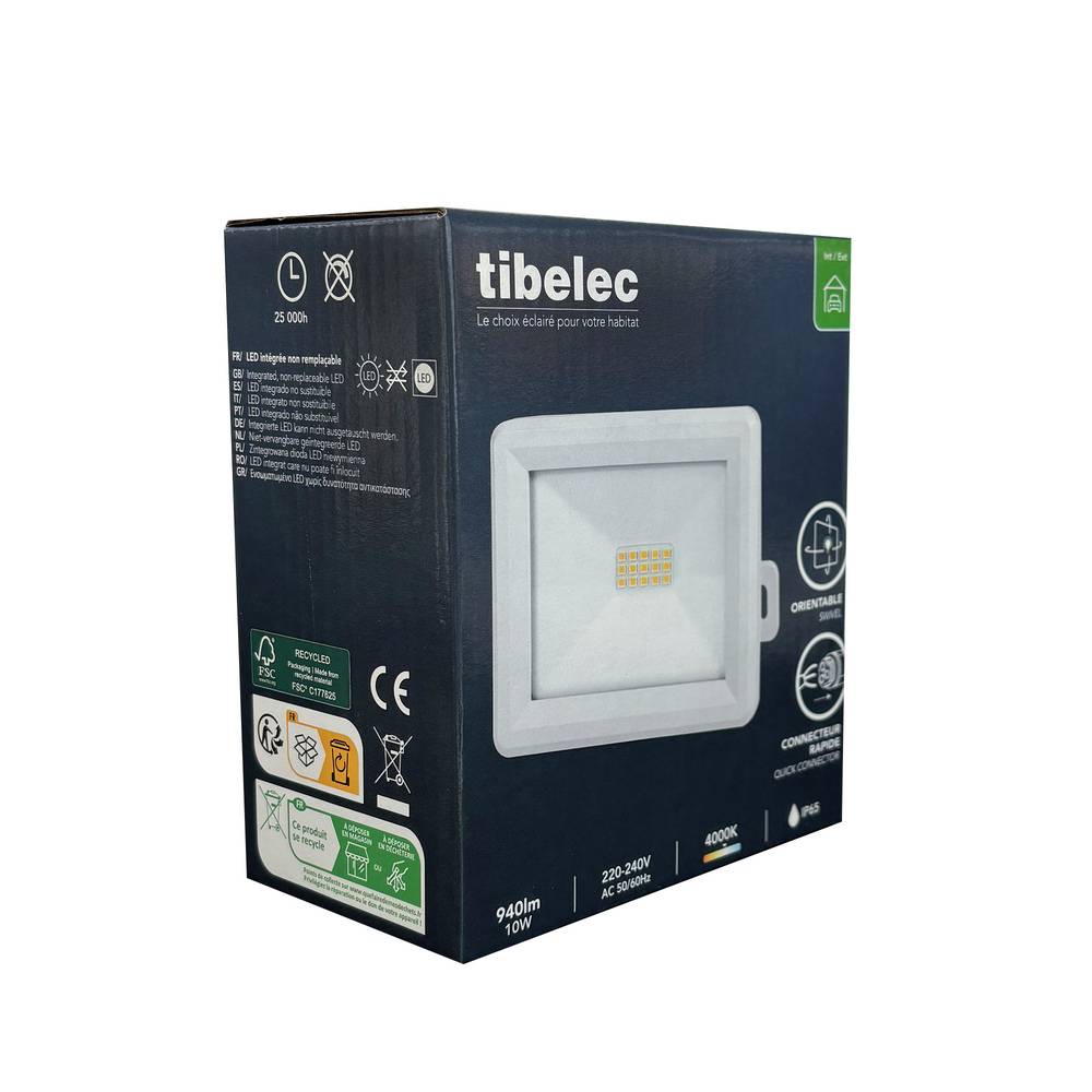 Projecteur LED Blanc 10W, 940 lumens, IP65, 4000K Blanc-neutre, connecteur rapide, fixation orientable 3D - Tibelec-4
