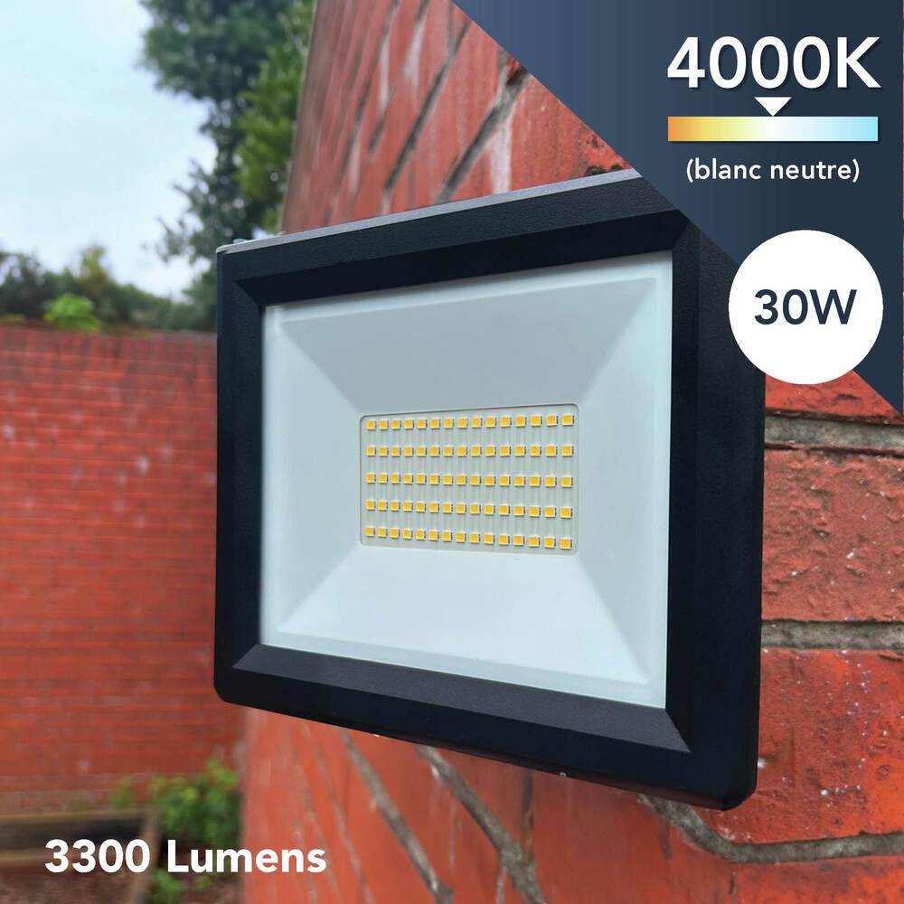 Projecteur LED Blanc 30W, 3300 lumens, IP65, 4000K Blanc-neutre, connecteur rapide, fixation orientable 3D - Tibelec-3