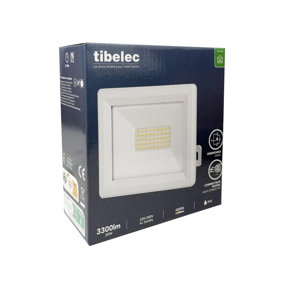 Projecteur LED Blanc 30W, 3300 lumens, IP65, 4000K Blanc-neutre, connecteur rapide, fixation orientable 3D - Tibelec-4