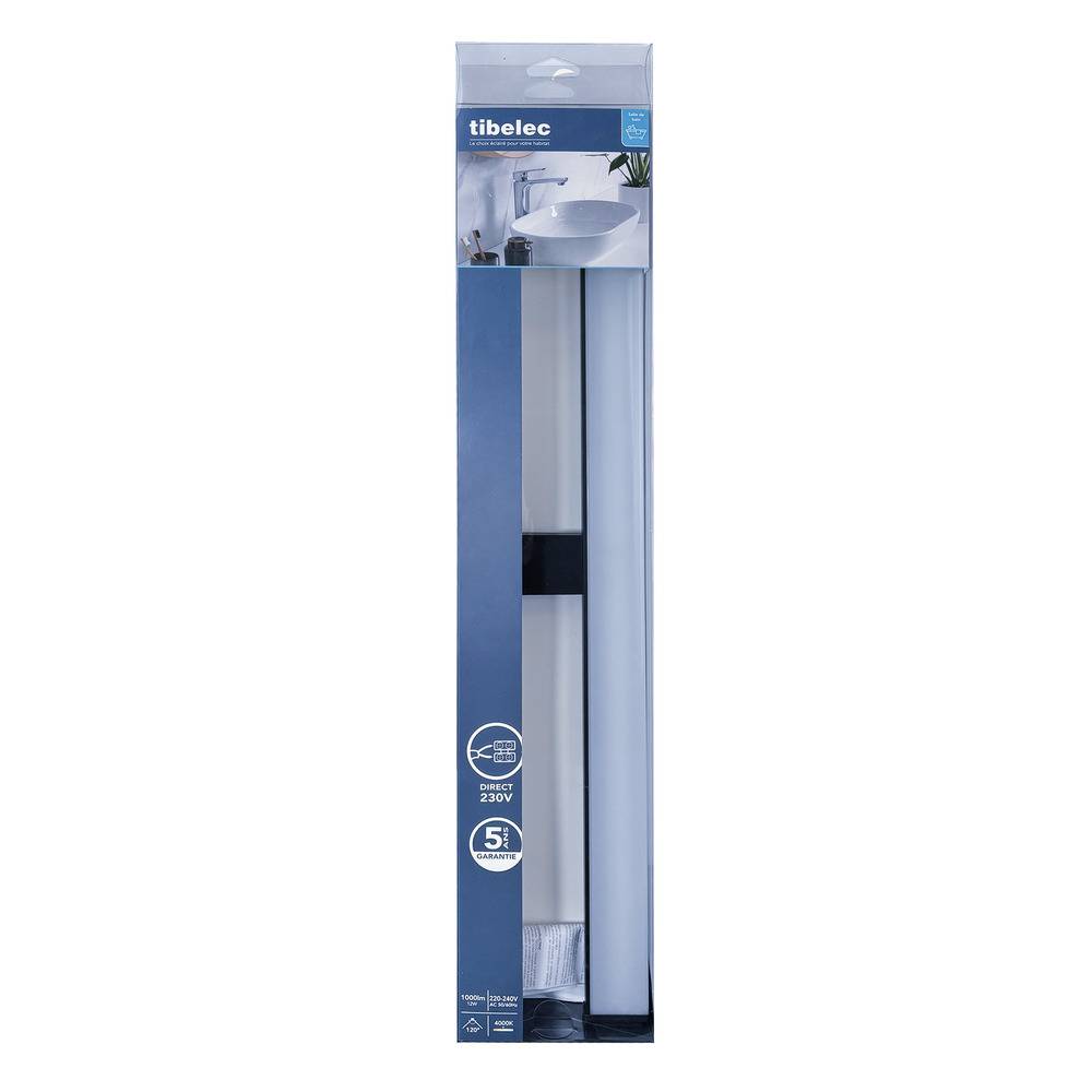 Réglette Miroir LED Noir 12W, 1000lumens, IP44, 4000K, bornier de connexion intégré, garantie 5 ans - Tibelec-2