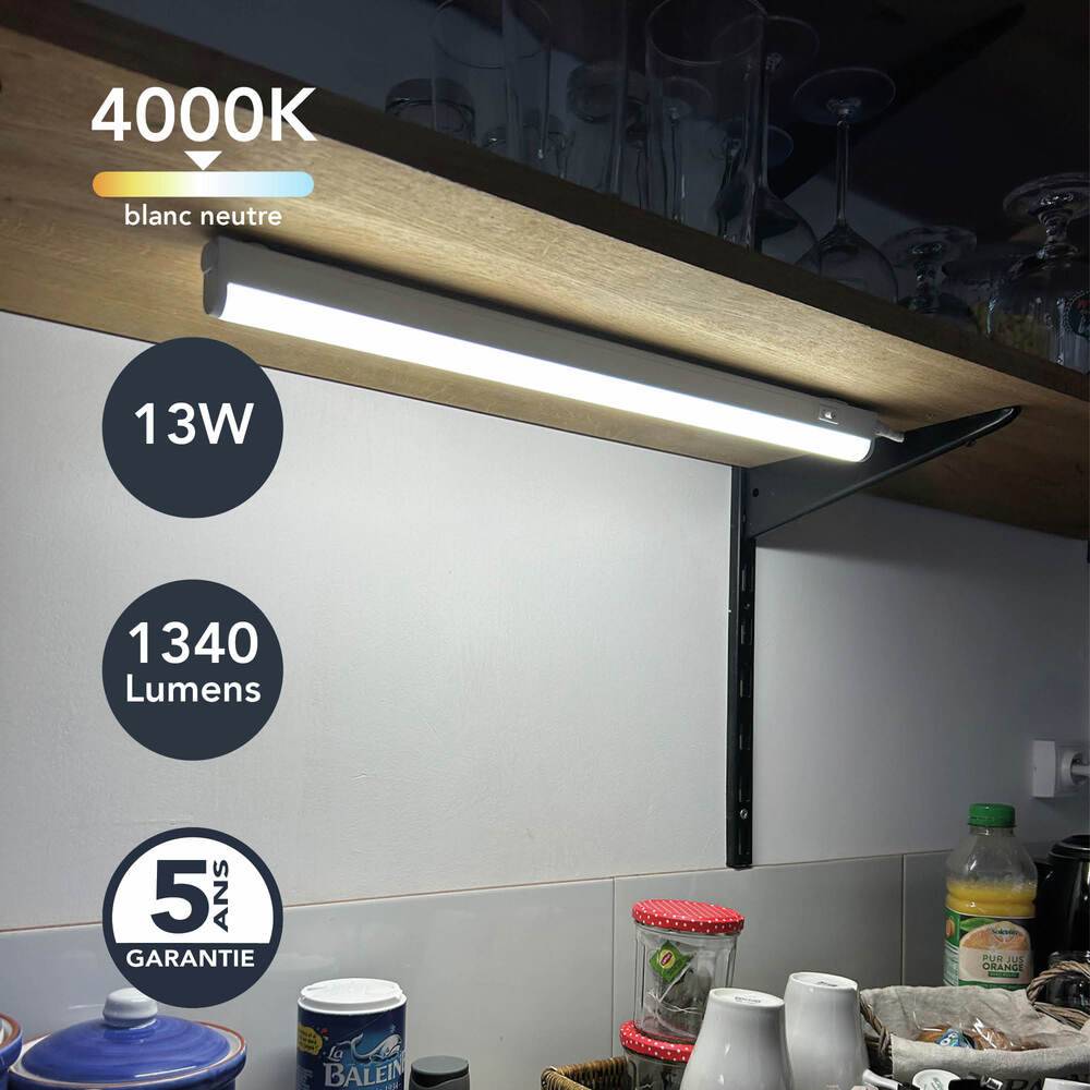 Réglette LED Blanc 13W, 1340 lumens, 4000K, interrupteur on/off, bornier de connexion intégré, garantie 5 ans - Tibelec-3