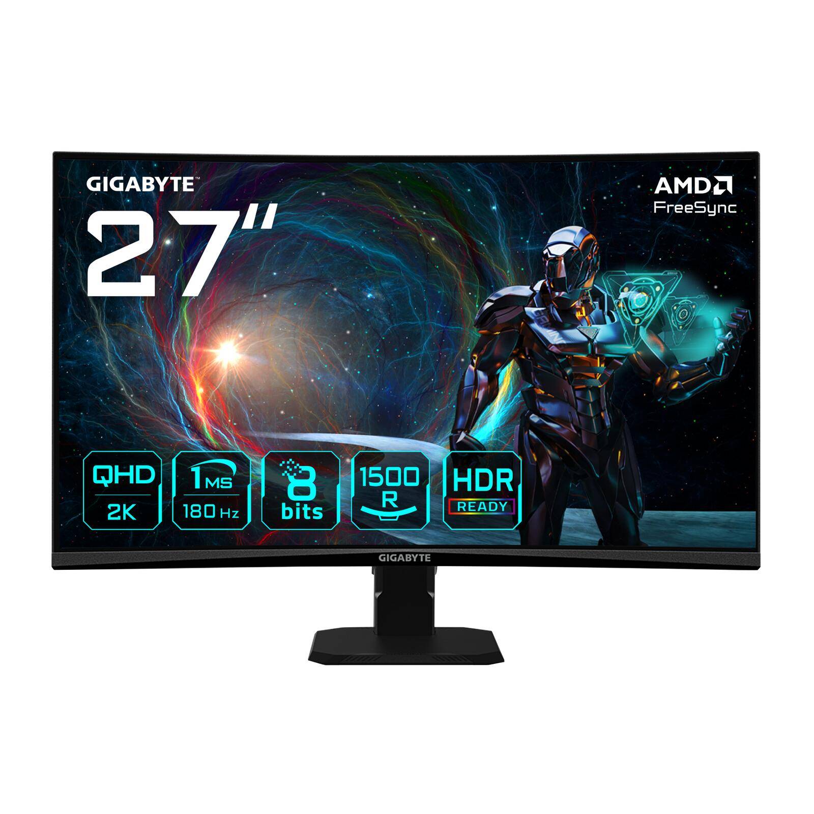 GIGABYTE GS27QCA 27" Moniteur Gaming Incurvé QHD - 2560 x 1440, 180Hz, 1ms, 250 cd/m², FreeSync, HDR Ready, HDMI 2.0, Di-0